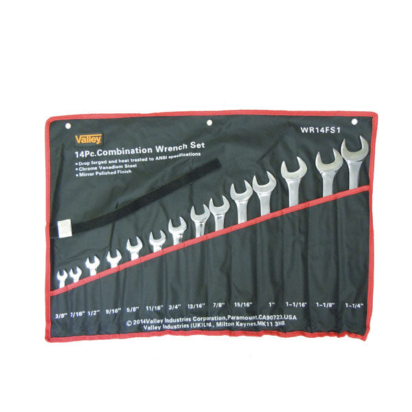 14 Pc. Combination Wrench Set w Storage Pouch SAE 3/8" - 1.1/4"