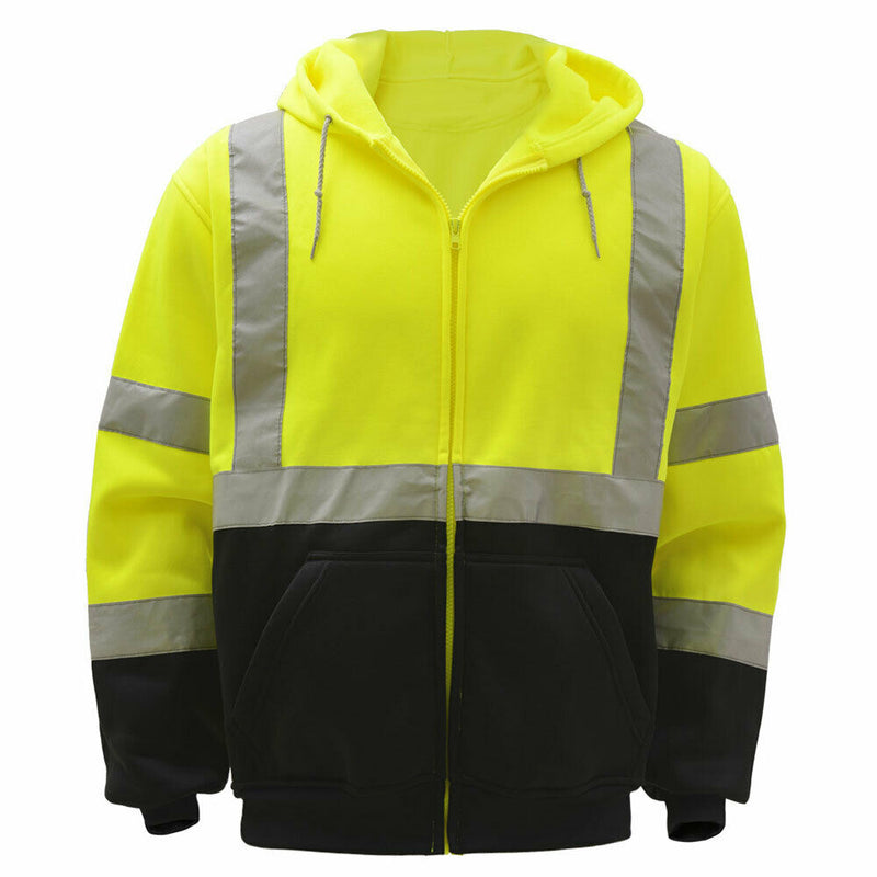 Work Force Class III Hooded Sweatshirt High Visibility Reflective Hoodie Zip Up
