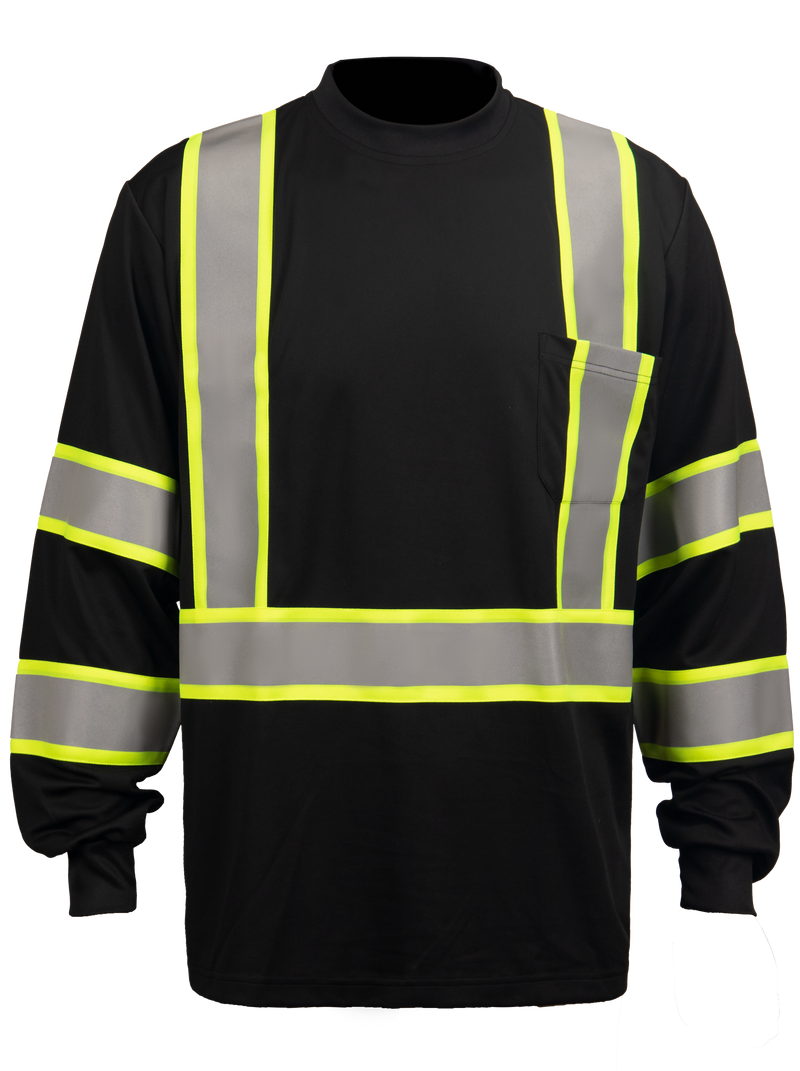 Security Black Reflective T-Shirt Hydro-wicked Class III  Long Sleeve