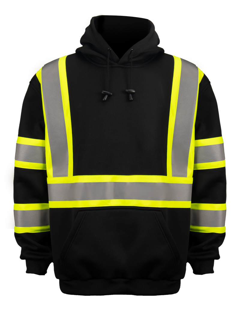 Security Black Class III Hooded Sweatshirt Reflective Hoodie