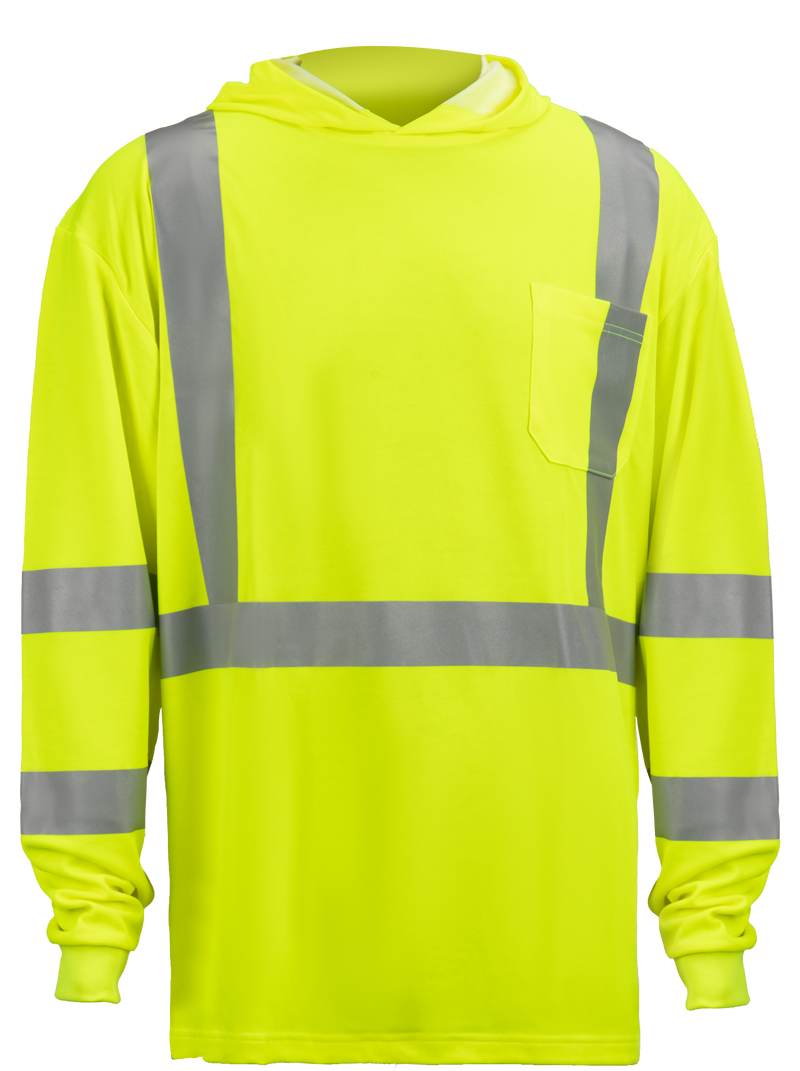 Hooded T-Shirt Reflective High Visibility Long Sleeve Class 3