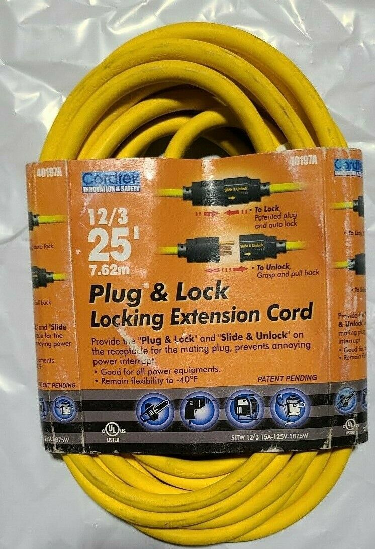Plug & Lock Locking Extension Cord 12/3 25Ft