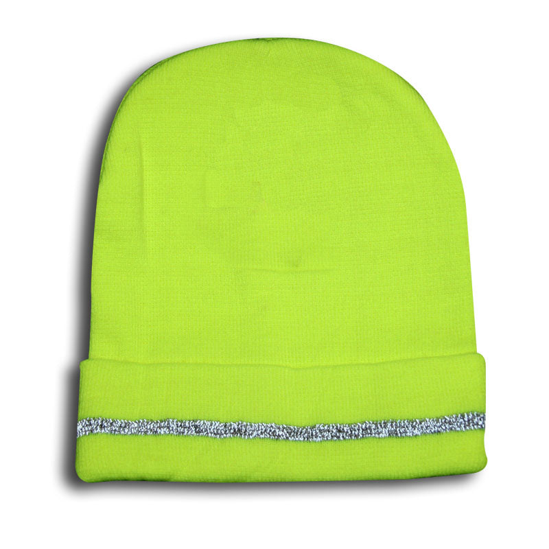 Work Force Lime Green Beanie Style Hat With Reflective Materials