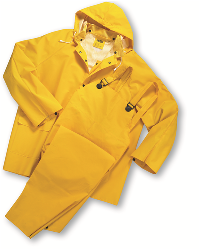 3 Piece Safety Rain Suit Yellow Rain Jacket w Detachable Hood and Overalls