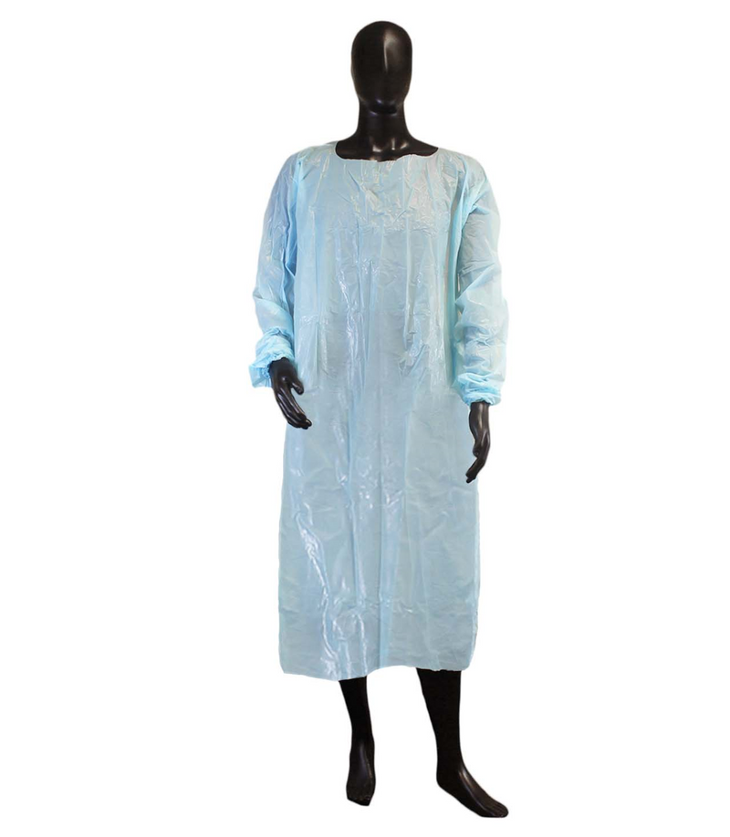 Work Force Blue Isolated Polyethylene Gown With Thumb Holes