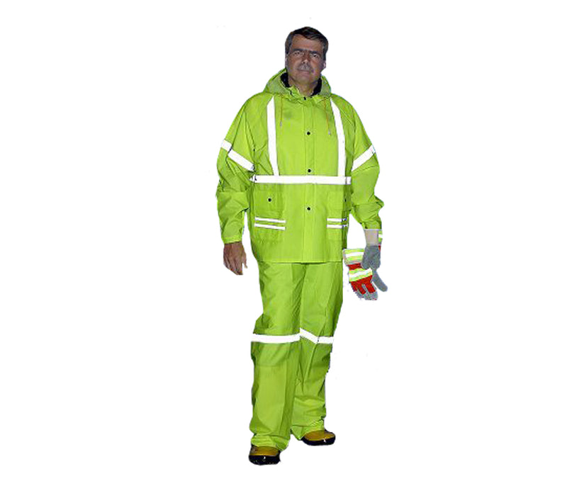 Lime Green Rain suit with Reflective Stripes