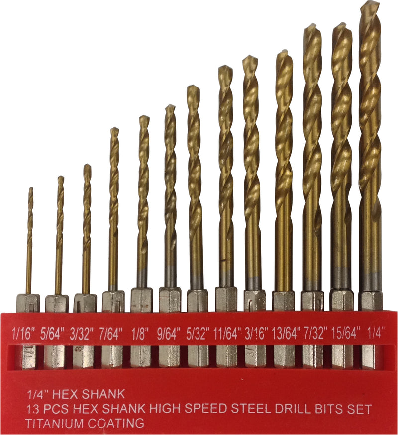 13 pcs. Hex Shank High Speed Steel Drill Bits Set
