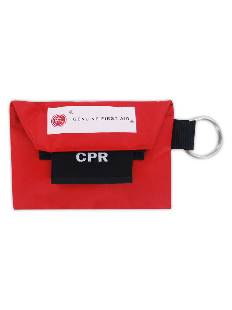 Genuine First Aid CPR Kit w/ Key Ring Pouch One Way Valve Mask