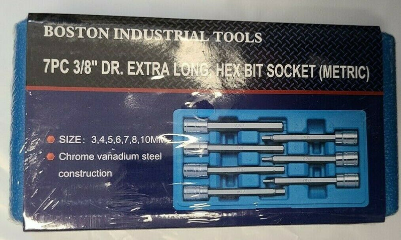 Boston Industrial 3/8” Dr Extra Long Allen Hex Bit Socket Set Metric 3 to 10mm